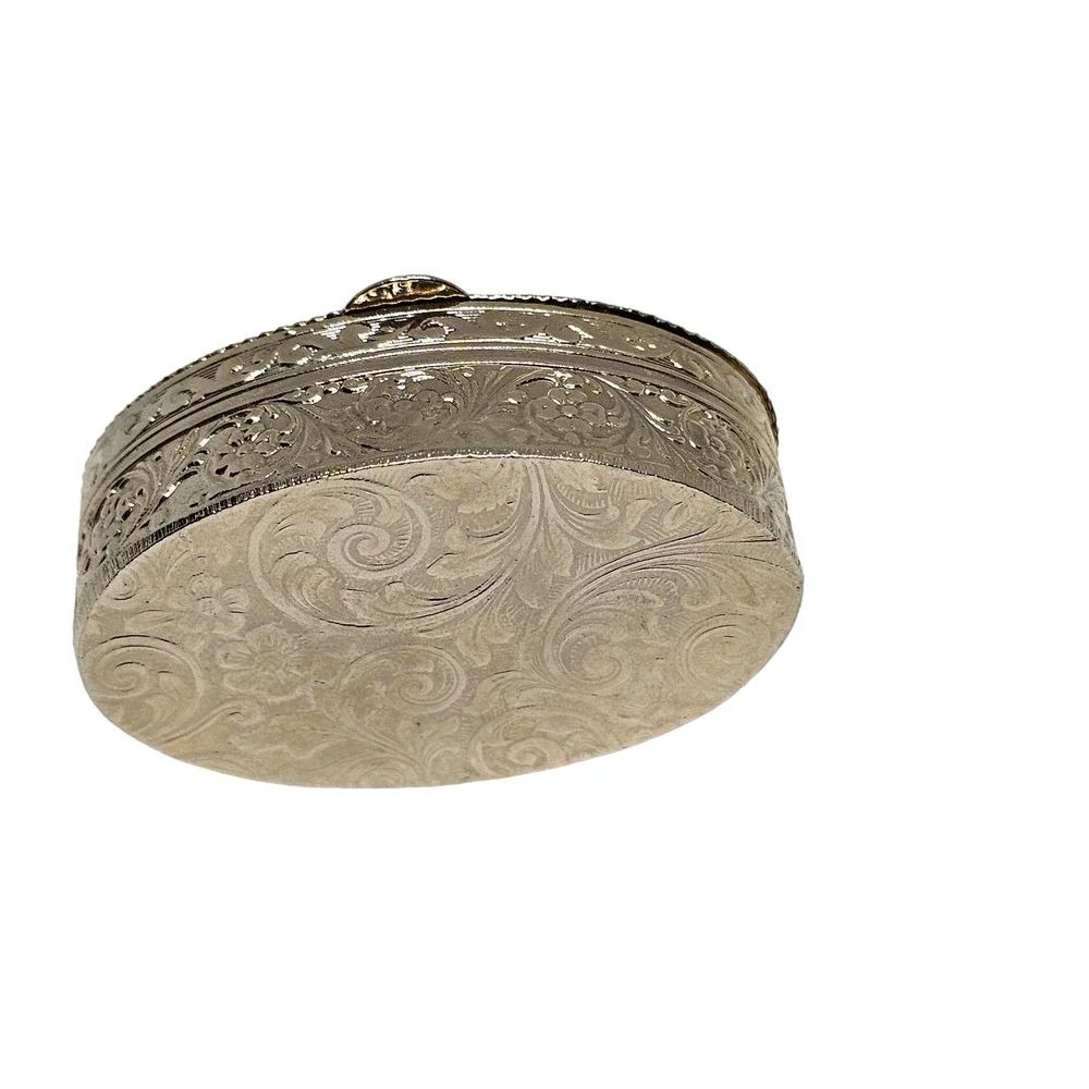 Vintage Flower Micro Mosaic Trinket‎ Box Pill Box Blue Floral